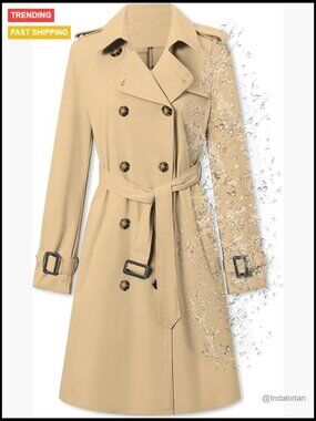 Double Breasted Waterproof Trench Coat with Belt